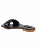 Shoetopia Women'S Black Braided Flat Slip-On Sandals Comfortable Open-Toe Casual Slides For Summer Beach Eu37,Black,4,B0BSCB6KCJ