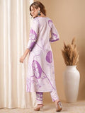 Anni Designer Women'S Cotton Blend Anarkali Printed Kurta With Pant (Santra Purple_Xxl_Purple_Xx-Large),Purple,2XL,Cotton Blend,Regular,Kurta