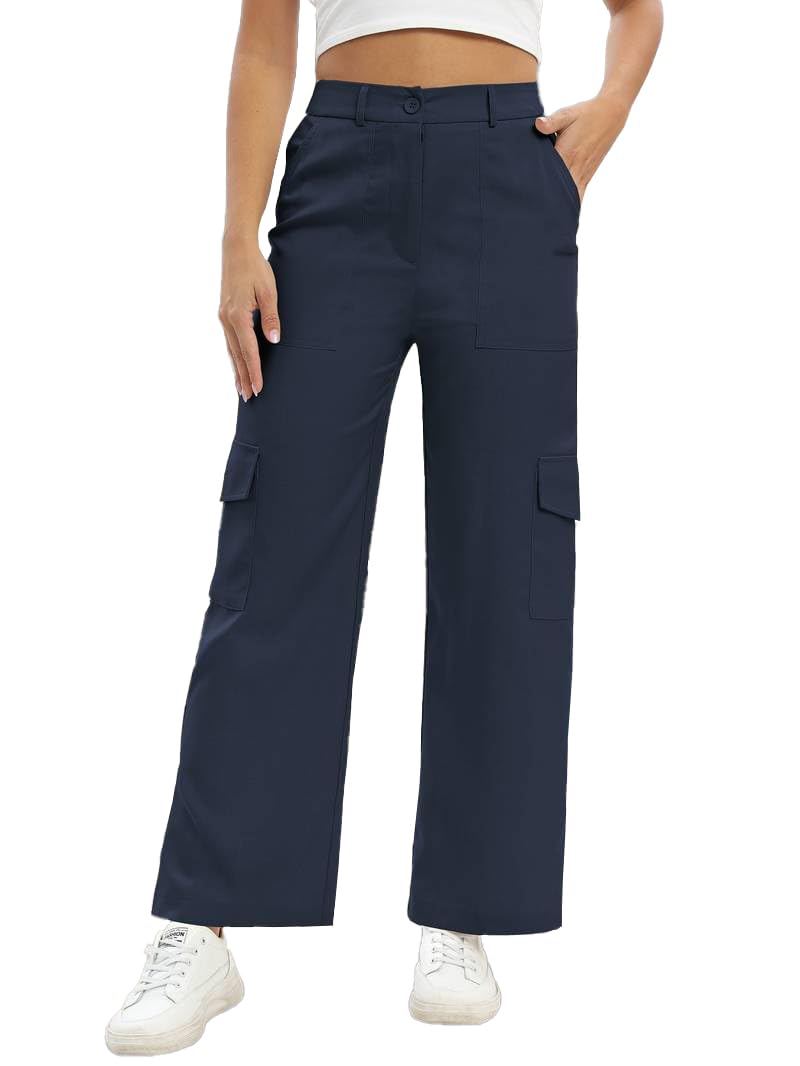 Toplot Cotton Multi-Pocket Cargo Pant For Women (Straight-Cargo-5191-Navy-34),Navy,34,B0D5VH48NG