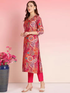 Gosriki Women'S Rayon Blend Straight Printed Kurta With Pant (Krum Pink-Vks01-Gs_S_Pink_Small),Pink,,B0DRNPM7YD