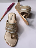 Shoetopia Women'S Flat Kolhapuris,Golden,6,B0BSCBTH49