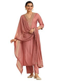 Libas Women'S Silk Blend Solid Kurta Sets (Gs1116_Peach_L)