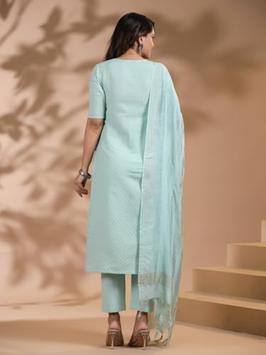 Anni Designer Women'S Rayon Blend Printed Straight Kurta With Pant & Dupatta (Nukad Green_Xl_Green_X-Large),Green,XL,Rayon Blend,Regular,Kurta, Scarf