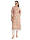 Libas Women'S Silk Blend Floral Printed Straight Kurta (29425O_Pink_L)