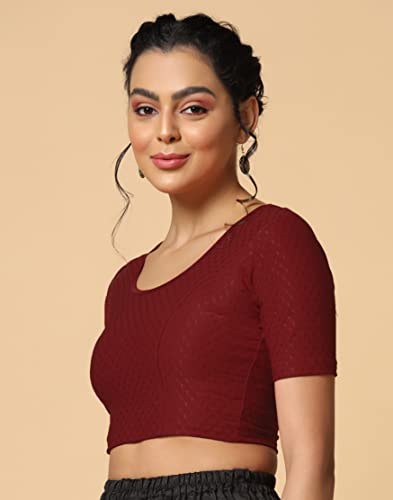 Toplot Cotton Blend Lycra Stretchable Round Neck Blouses For Women Readymade (Blouse-5058-Maroon-30),Maroon,30,B0BX41YJZL