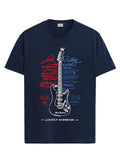 Adro Guitar Design Printed T-Shirt For Men - 100% Cotton, Regular Fit, Soft Breathable Fabric | Rn23-M-Gtr-Nb-S Navy Blue