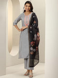Libas Women'S Silk Blend Kurta Sets (Gs1062_Grey_L)