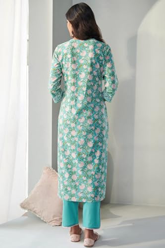 Gosriki Women'S Cotton Blend Printed Straight Kurta With Pant & Dupatta (Made Green_4Xl-Gs_Green_Xxxx-Large),Green,4,B0BNHFBZ4J