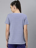 Enamor Athleisure Women's Relaxed Fit Short Sleeve Crew Neck 4 Way Stretch Breathable Antimicrobial Cotton Tee with Graphic - A3S1(A3S1-Powder Blue Str/ Happye Soul Graphic-XL),P.Blue Str/Happysoul