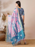 Anni Designer Women'S Cotton Blend Anarkali Printed Kurta With Pant & Dupatta (Nina Kerocin-Vks01_M_Blue_Medium),Blue,M,Rayon Blend,Anarkali,