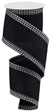 Craig Bachman 2.5 Faux Dupioni Gingham Edge Ribbon: Black (10 Yards) Durable Fabric Wired Edge for Crafting, Floral Arrangement