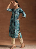 Libas Women'S Silk Floral A-Line Kurta (29225 Blue Blue Xl