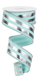 Metallic Vertical Stripes Wired Edge Ribbon, 1.5 x 10 Yards (Ice Blue, Silver)