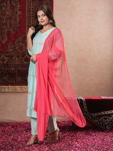 Gosriki Women'S Rayon Blend Embroidered Straight Kurta With Pant & Dupatta (Baad Green-Vks07-Gs_M_Green_Medium),Green,,B0DM1V2RVJ