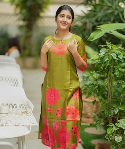 Anni Designer Women'S Rayon Viscose Straight Printed Kurta With Pant (Lilapa Green_L_Green_Large),Green,L,Rayon,Regular,