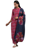 Libas Womens Printed Silk Blend Straight Kurta With Salwar And Dupatta