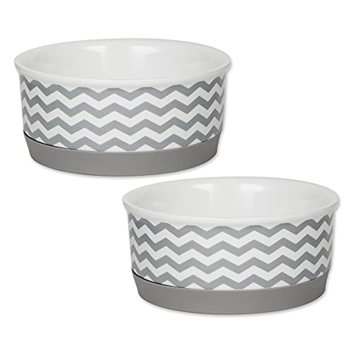 Bone Dry Ceramic Pet Collection Chevron Small Set 4.25X2 Gray 2 Piece