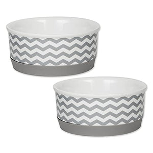Bone Dry Ceramic Pet Collection Chevron Small Set 4.25X2 Gray 2 Piece