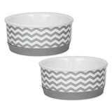 Bone Dry Ceramic Pet Collection Chevron Small Set 4.25X2 Gray 2 Piece