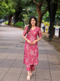 Anni Designer Women'S Rayon Viscose Straight Printed Kurta With Pant (Tisur Pink_S_Pink_Small),Pink,S,Rayon,Regular,