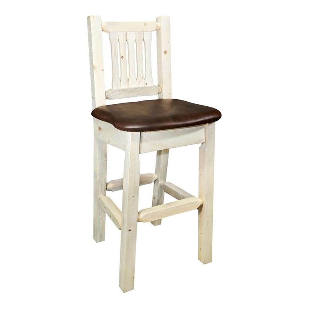 Montana Woodworks Homestead Collection Barstool With Back, Ready To Finish With Upholstered Seat, Saddle Pattern