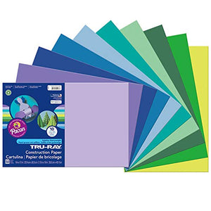 Tru-Ray Heavyweight Construction Paper, Cool Assorted Colors, 12'' X 18'', 50 Sheets (102943)