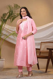 Anni Designer Women'S Cotton Blend Straight Embroidered Kurta With Pant & Dupatta (Yearend Pink-Nw_Xl_Pink_X-Large),Pink,XL,Cotton Blend,Regular,