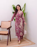 Gosriki Women'S Rayon Viscose Straight Printed Kurta With Pant (Elevate Rani-Vks02-Gs_3Xl_Pink_Xxx-Large),Pink,3,B0F54CL82P