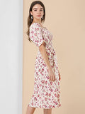 Toplot Dresses For Women Knee Length With Floral Print(Dress-5107-Red-L),Red,,B0C4DHBGWL