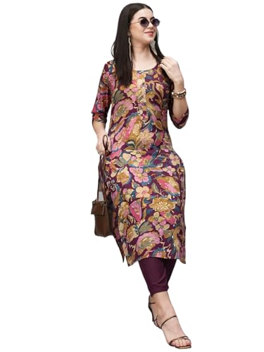 Gosriki Women'S Cotton Blend Straight Printed Kurta With Pant (Jabala Purple-Gs_L_Purple_Large),Purple,,B0CSG67QH6