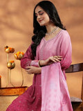 Libas Womens Embellished Muslin Straight Kurta With Trousers And Dupatta Pink M