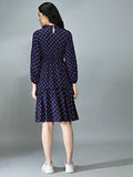 Leriya Fashion Women'S Dote Printed Mesh High Round Collar Neck Tunic Western Dress (Lf-Wd-1009-S) Blue