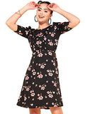 Oomph! Women'S Western & Fusion Wear Below Knee Shift Black Dress In Crepe Fabric With Round Neck And Puff Sleeves - Md627Xl