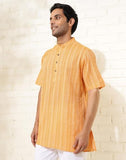 Fabindia Men'S Cotton Dobby Regular Short Kurta (1038376Yellow_Yellow Yellow L