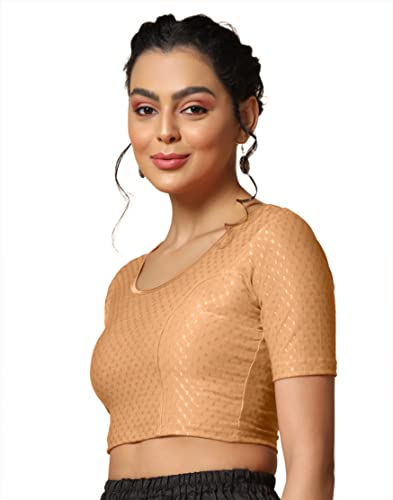 Toplot Cotton Blend Lycra Stretchable Round Neck Blouses For Women Readymade (Blouse-5058-Cream-32),Beige,32,B0BX5TLY3Z