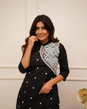 Fabnex Kurta Set For Women | Women Embroidered Kurta Set | Women Kurta Sets Kurtis | Women Kurta Pant Set (K-34-38) (M, Black)