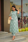 Gosriki Women'S Rayon Viscose A-Line Printed Kurta With Pant (Kopek Green-Vks01-Gs_L_Green_Large),Green,,B0DZ2TPYQH