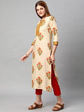 Gosriki Women'S Cotton Blend Traditional Straight Printed Kurta And Pant Set (Amd 21-Cream_M-Gs_Cream_Medium),Cream,,B0BNXNQHBL