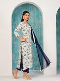 Anni Designer Women'S Cotton Blend Printed Straight Kurta With Pant & Dupatta (Gta Navy-Nw_M_Navy Blue_Medium),Navy Blue,M,Cotton Blend,Regular,