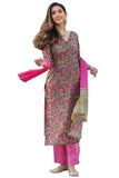 Gosriki Women'S Cotton Blend Straight Printed Kurta With Pant & Dupatta (Deepal Pink-Gs_Xl_Pink_X-Large),Pink,,B0D9YKSFWH
