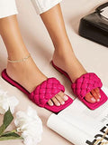 Shoetopia Women'S Magenta Braided Flat Slip-On Sandals Comfortable Open-Toe Casual Slides For Summer Beach Eu40,Magenta,6,B0BSC8GLRK
