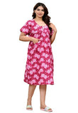 Narsinh Enterprises Women Printed Cotton Nighty, Half Sleeve With Belt & Pocket Short Knee Lenth (In, Alpha, Xl, Regular, Pink)
