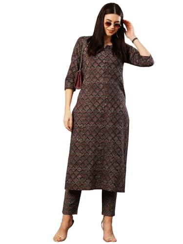 Gosriki Women'S Cotton Blend Straight Printed Kurta With Pant (Lupar Blue-Gs_M_Blue_Medium),Blue,,B0CTCK43TL
