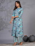 Anni Designer Women'S Rayon Blend Straight Printed Kurta With Pant (Later Blue_S_Blue_Small),Blue,S,Rayon Blend,Regular,Kurta