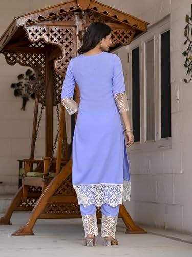 Anni Designer Women'S Cotton Blend Straight Solid Kurta With Pant (Takada Light Blue_S_Light Blue_Small),Light Blue,S,Cotton Blend,Regular,Kurta