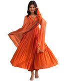 Gosriki Women'S Rayon Viscose Anarkali Solid Kurta With Pant & Dupatta (Garbo Orange-Vks02-Gs_Xxl_Orange_Xx-Large),Orange,2,B0F8Q5G4VB