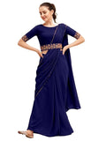Roop Sundari Sarees Solid/Plain Belt Sarees For Women Embroidery Work Georgette Fancy Saree With Sadi For Women Unstitched Blous