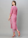 Anni Designer Women'S Cotton Blend Straight Printed Kurta With Pant (Jeet Pink_Xxl_Pink_Xx-Large),Pink,2XL,Cotton Blend,Regular,