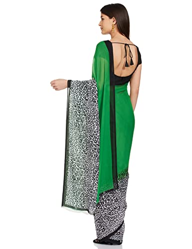 Gosriki Women'S Georgette Floral Printed Saree With Blouse Piece (Tiger Green_Green),Green,,B096FJCRFB