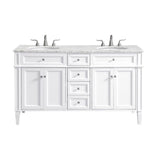 Elegant Kitchen And Bath 60 Inch Double Bathroom Vanity Cabinet Set With White Marble Countertop - White